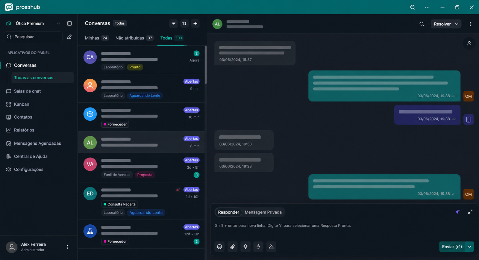 Painel de conversas da ProsaHub com atendimento por IA